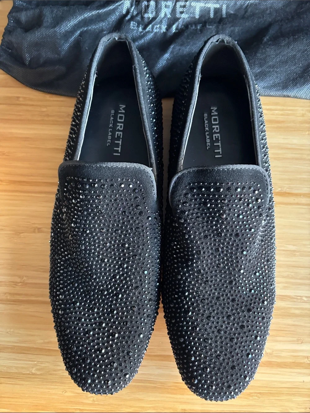 Moretti Black Label black rhinestone-studded smoking loafers 8.5